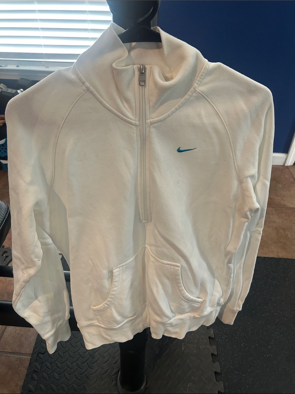 Nike White Half‑Zip Pullover with Teal Swoosh